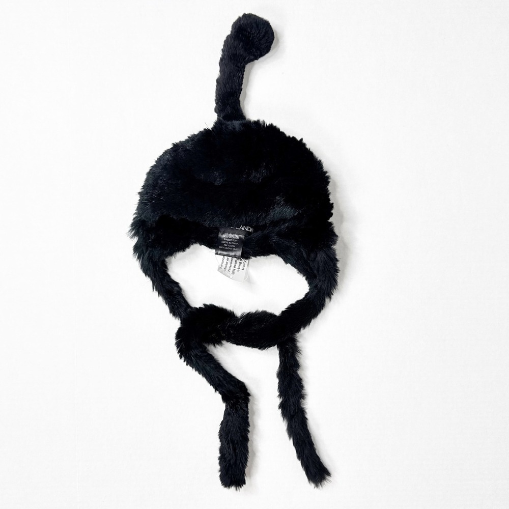 Adrienne Landau‎ Black Rabbit Fur Trapper Hat Youth or Small Adult Size Winter